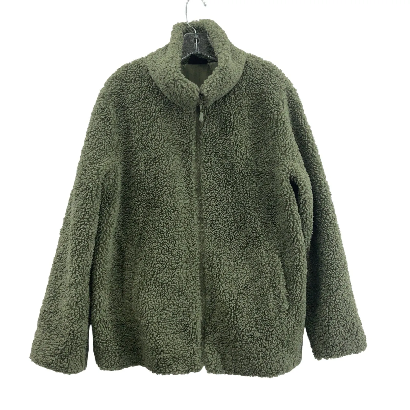 32 Degrees HEAT Olive Green Sherpa Fleece Zip Bomber Jacket Women's Polyester L