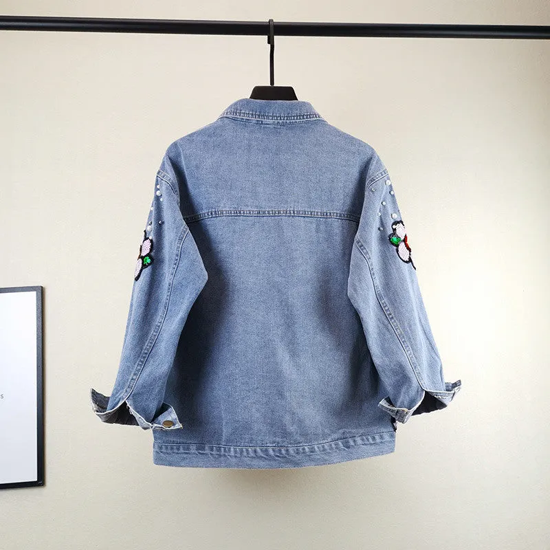 Cartoon Sequin Patch Denim Jacket