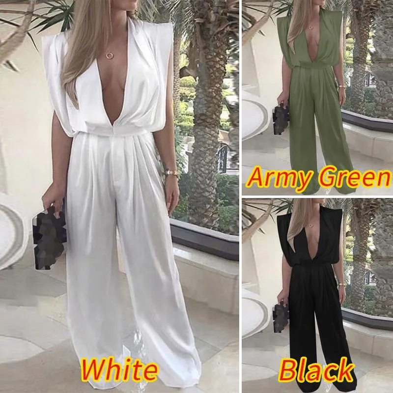 Deep V Neck Lace Up Sleeveless Jumpsuits