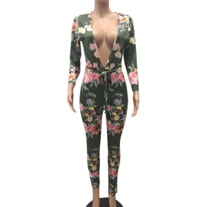 Feitong New Fashion Women Sexy Bodycon Long Sleeve Africa Print V-Neck Long Rompers Women Jumpsuits Summer women's bodysuits