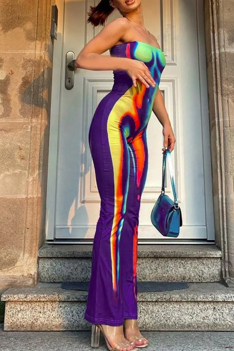 JE207 Tie Dye Strapless Jumpsuits