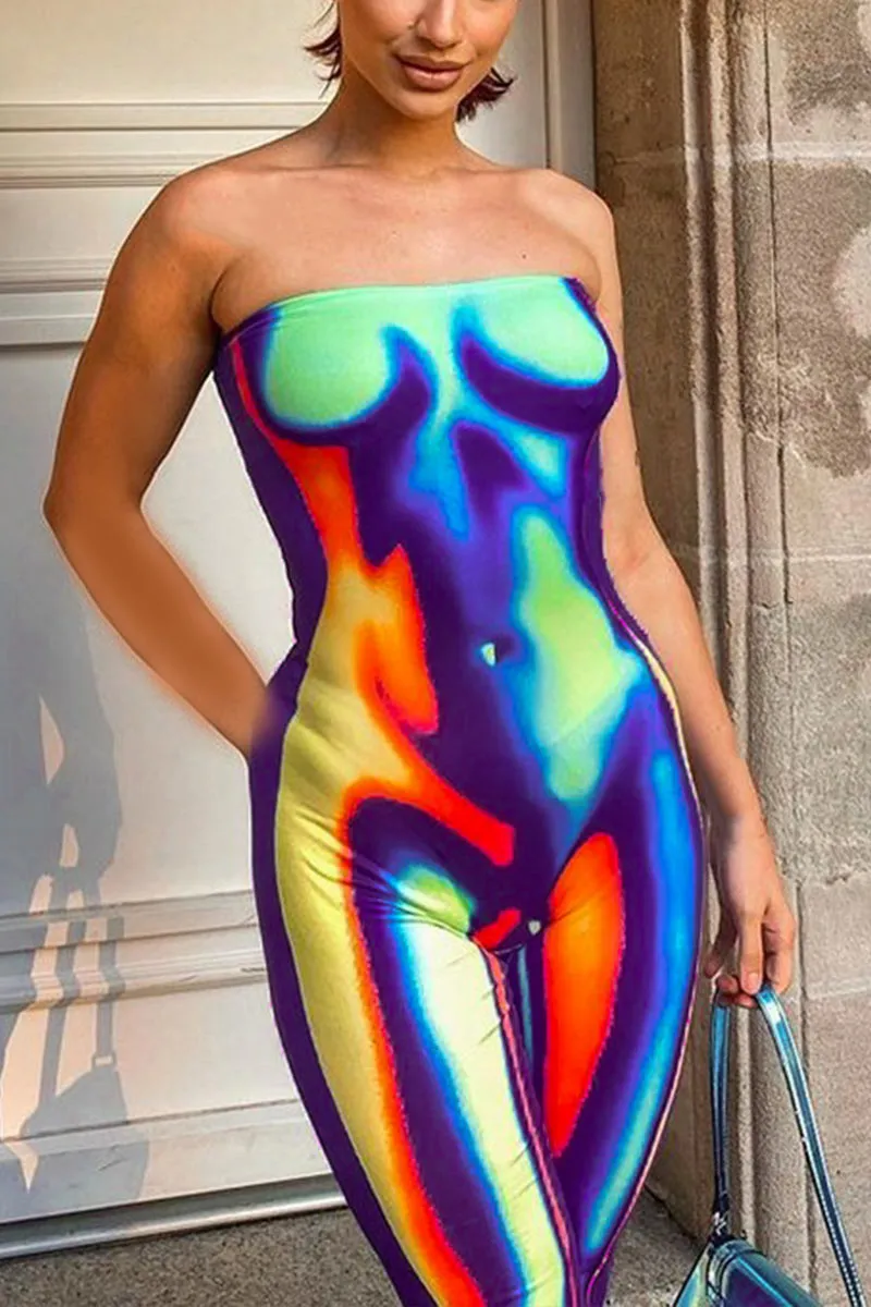 JE207 Tie Dye Strapless Jumpsuits