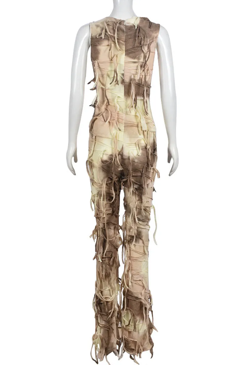 JF0432 Tie Dye Ragged Jumpsuits