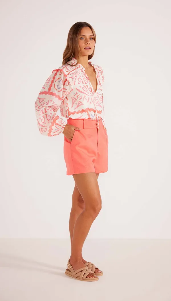 Minkpink Lila Belted Linen Shorts in Pink