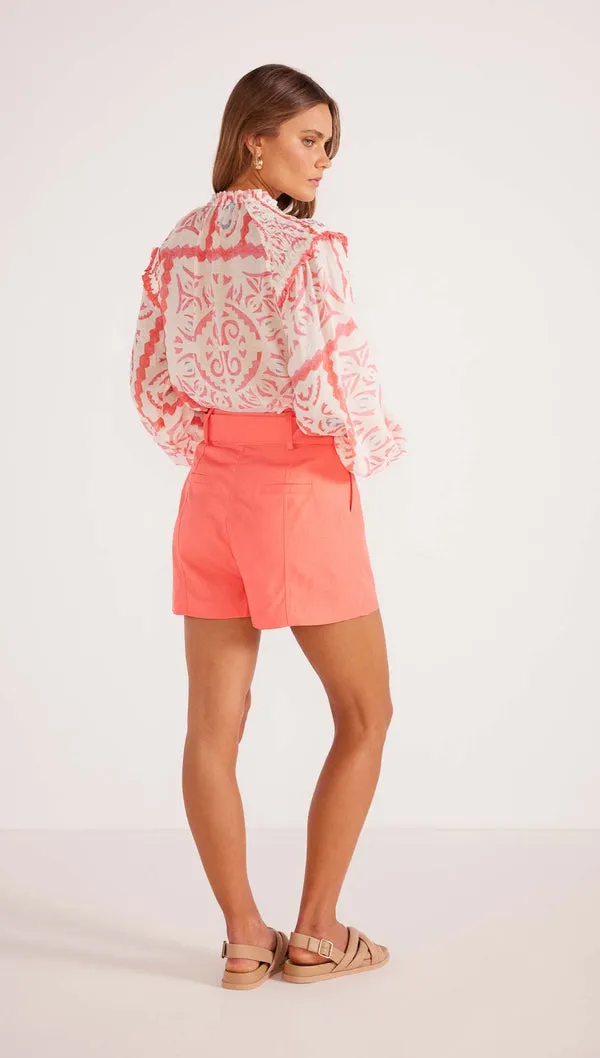 Minkpink Lila Belted Linen Shorts in Pink
