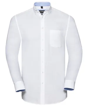 White/Oxford Blue - Long sleeve tailored washed Oxford shirt