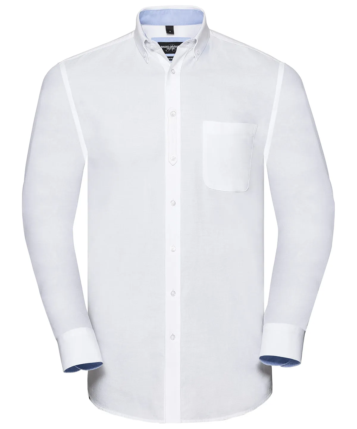 White/Oxford Blue - Long sleeve tailored washed Oxford shirt