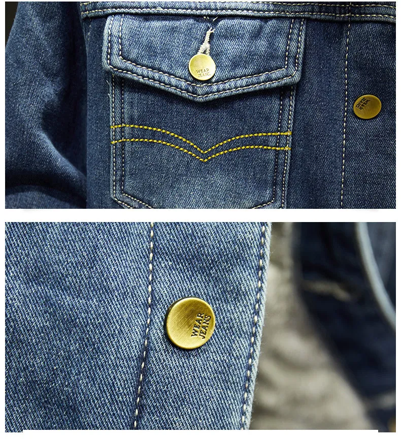 Winter Jean Jacket Men's Casual Streetwear Denim Warm Fleece Jacket