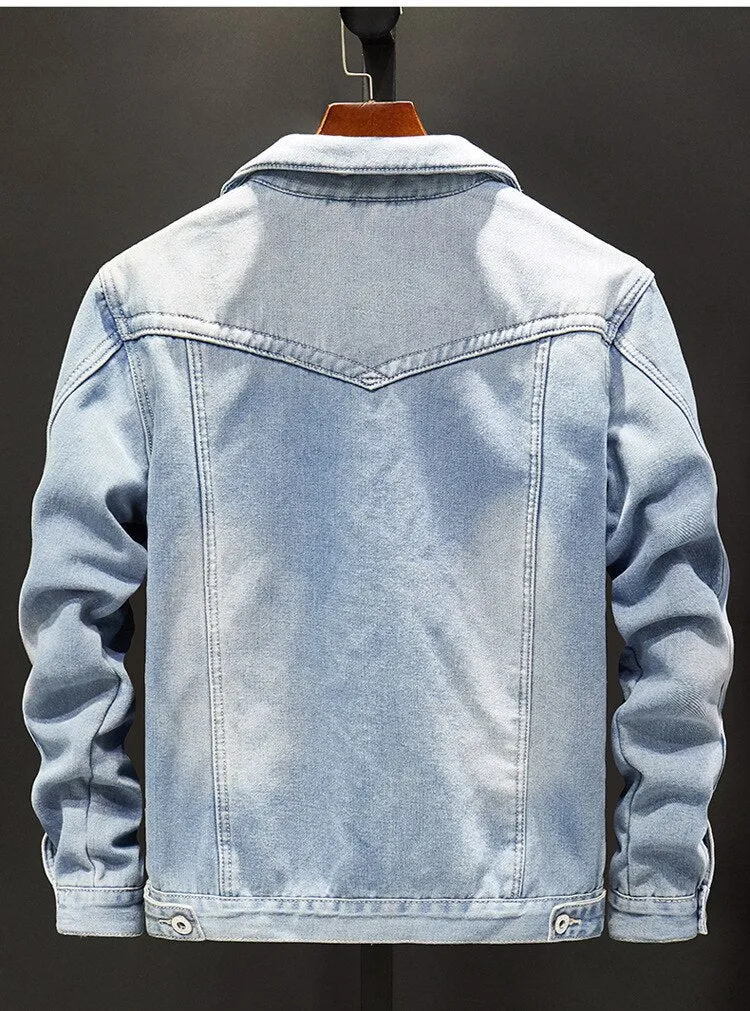 Winter Jean Jacket Men's Casual Streetwear Denim Warm Fleece Jacket